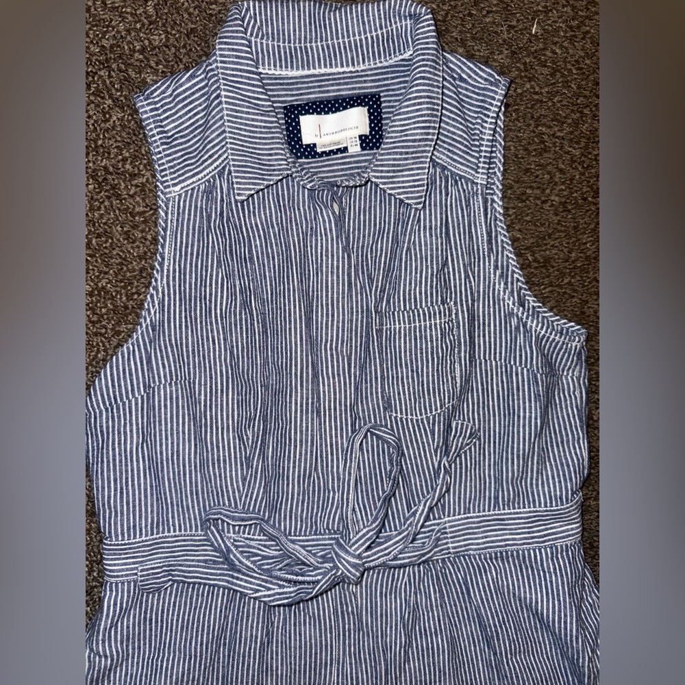 Anthropologie Blue Striped Jumpsuit - Picture 3 of 8